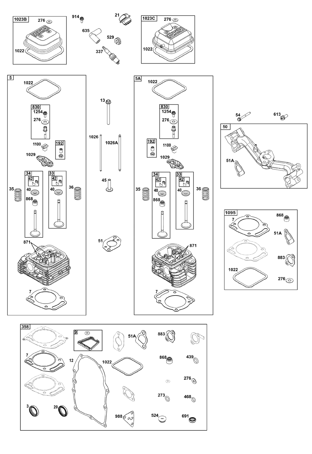 Cylinder Head Group Diagram and Parts List for 305447-0641-B5 200000 - 399999 Briggs and Stratton Engine